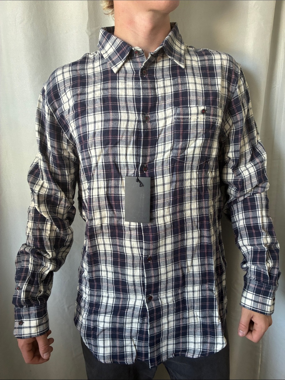 DSQUARED Navy and White Plaid Button-Down Shirt